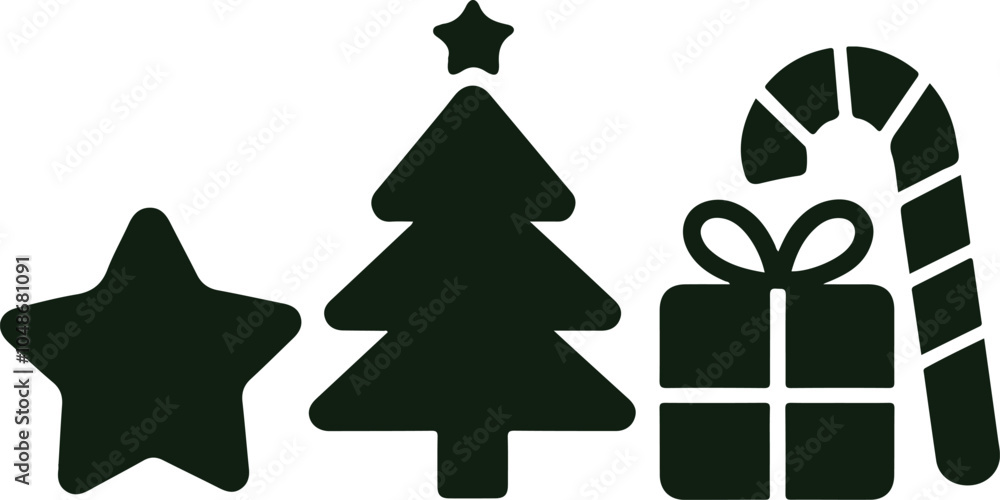 Set of minimalistic Christmas elements black ,silhouette Set of minimalistic Christmas elements black ,silhouette