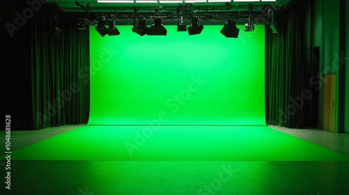 Bright green backdrop contrasts with the simple cozy rehearsal space. photo