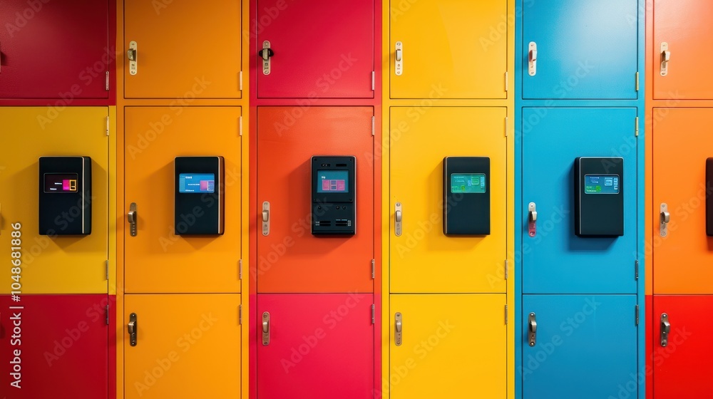 Colorful Lockers with Digital Displays and Metal Handles Colorful Lockers with Digital Displays and Metal Handles