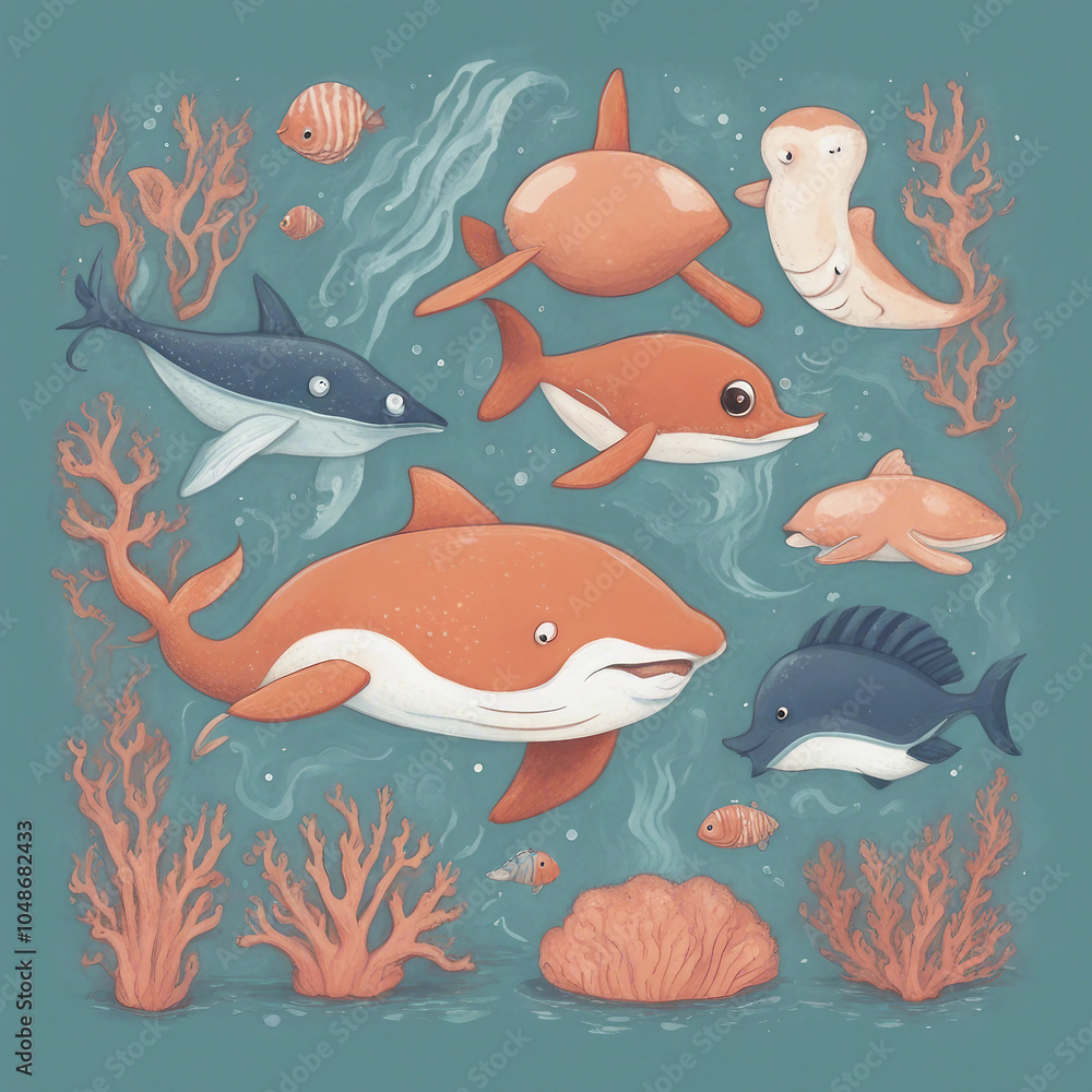 Fototapeta premium cute sea animal illustration background