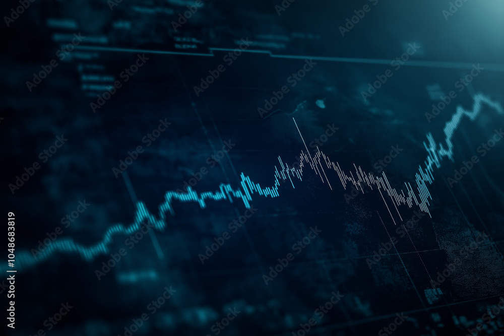 Fototapeta premium Close up financial chart with uptrend line graph.