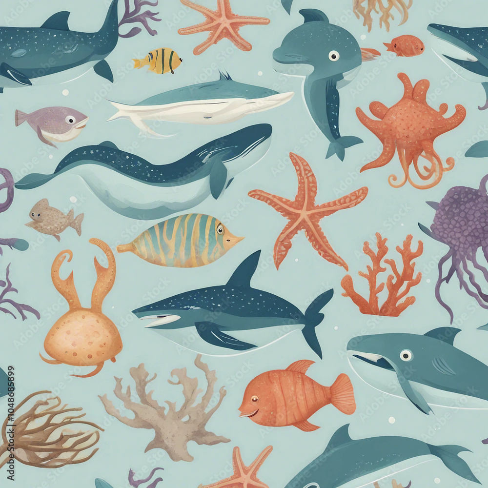 Fototapeta premium cute sea animal illustration background
