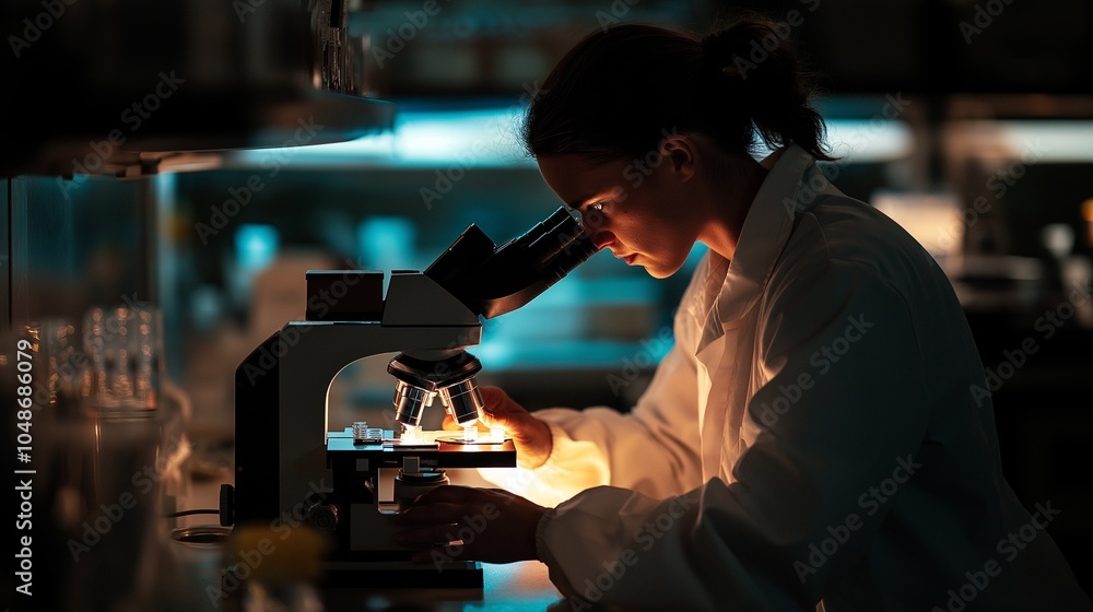 laboratory technician analyzing blood samples under a microscope, with the lab laboratory technician analyzing blood samples under a microscope, with the lab