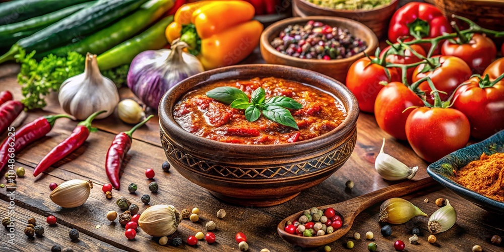 Traditional Turkish Acuka: Healthy Vegetarian Sauce for Organic Cuisine Traditional Turkish Acuka: Healthy Vegetarian Sauce for Organic Cuisine