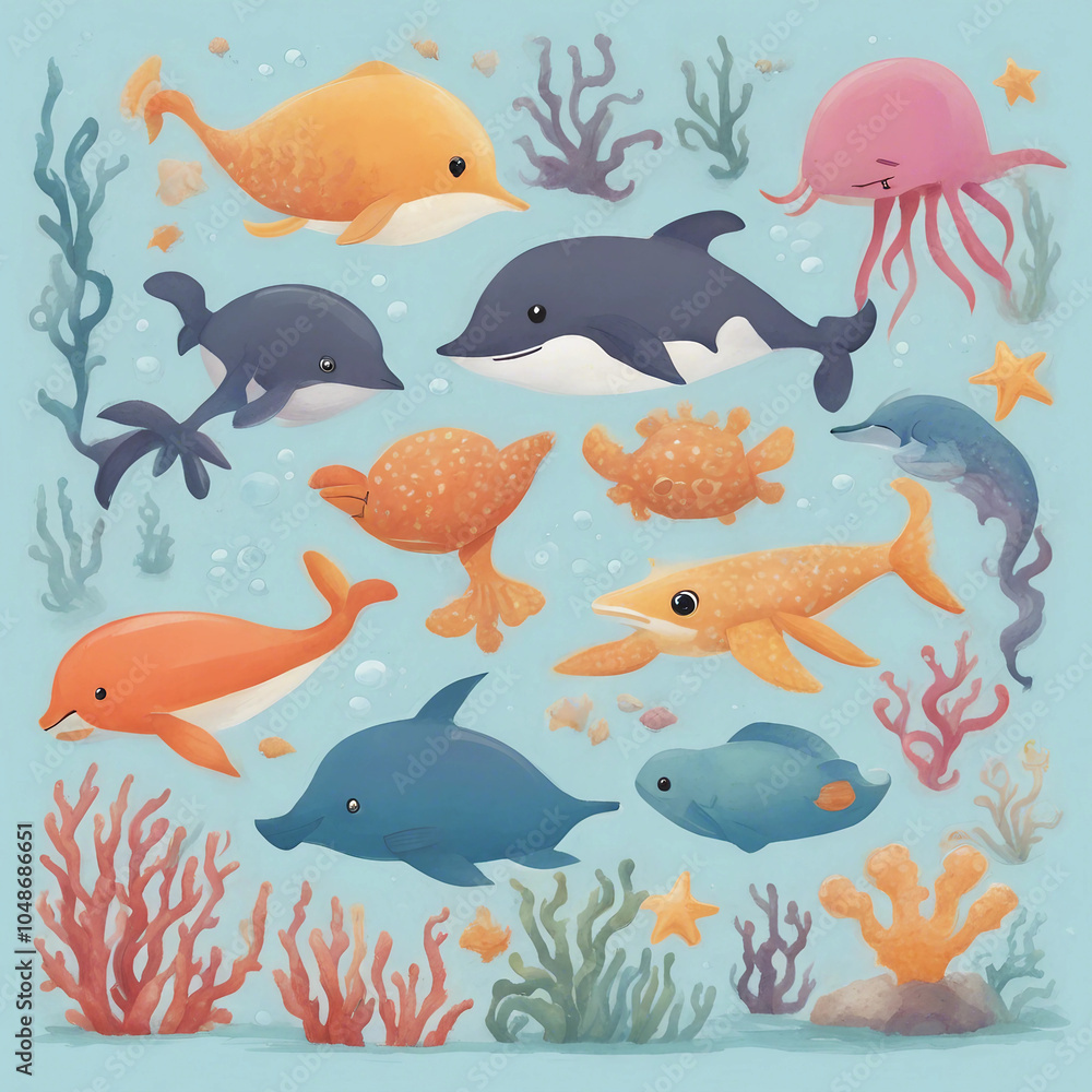 cute sea animal illustration background cute sea animal illustration background