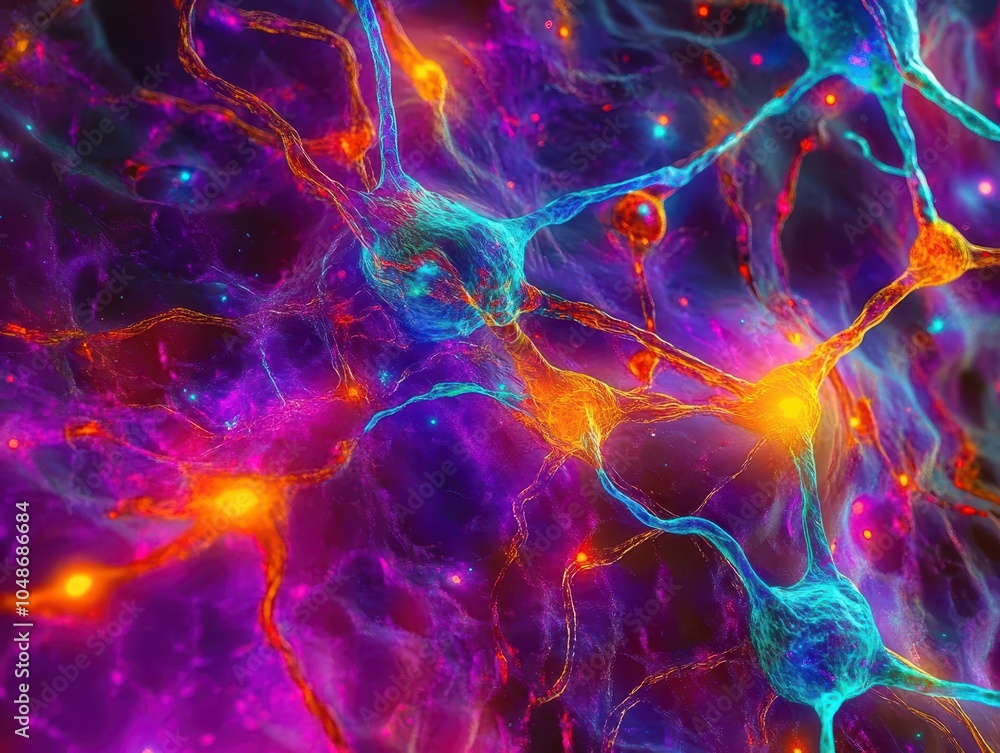 neural connections depicted in vibrant colors, with bright lights illuminating synapses, showcasing the complexity of the human mind, rendered in a visually striking, scientific style neural connections depicted in vibrant colors, with bright lights illuminating synapses, showcasing the complexity of the human mind, rendered in a visually striking, scientific style
