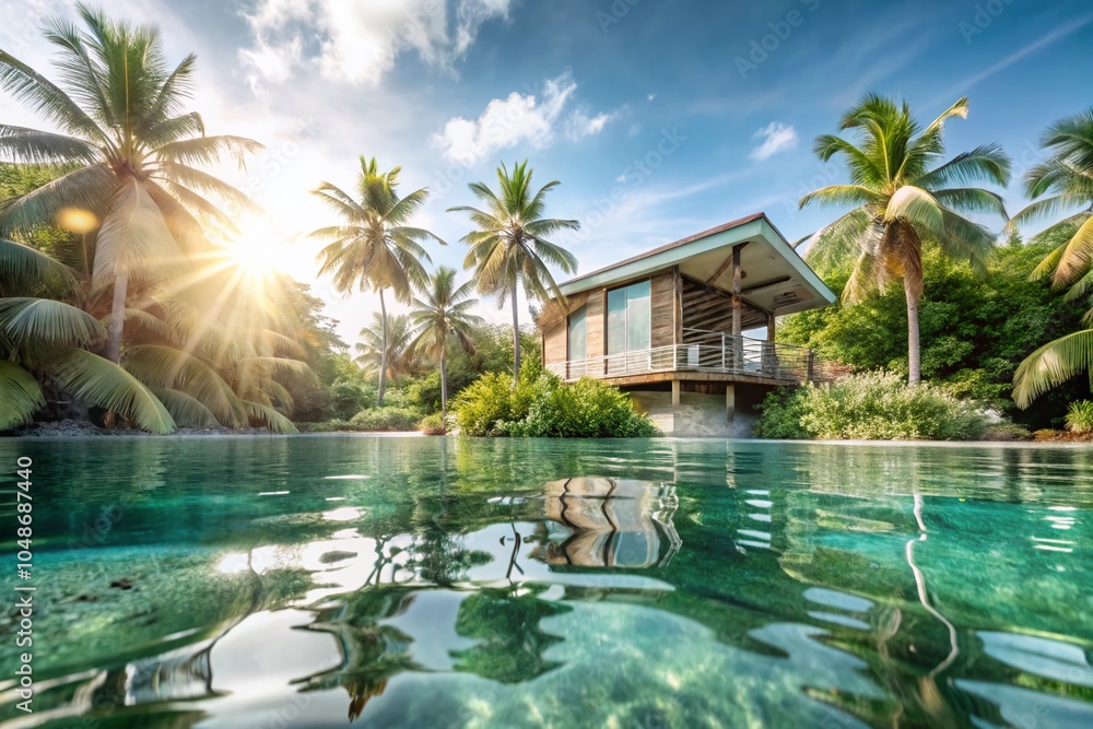 Obraz premium Tropical Paradise with Crystal-Clear Water and Lush Greenery - Architectural Photography of Serene Landscapes