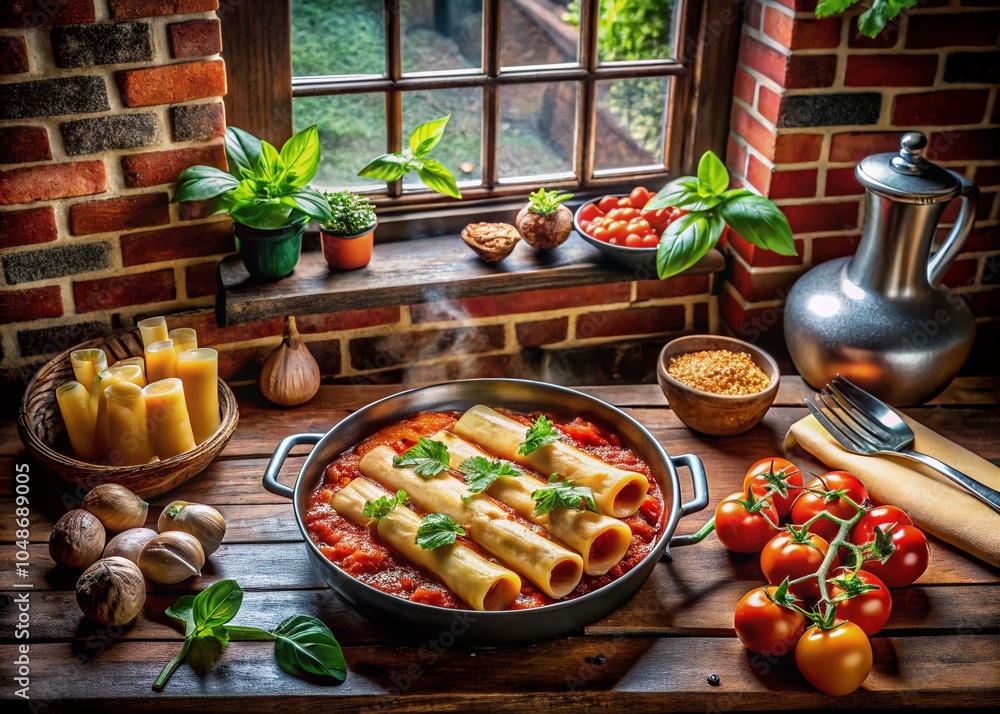 Urban Exploration of Cannelloni Bolognese in a Rustic Pan - Culinary Delights in an Industrial Setting Urban Exploration of Cannelloni Bolognese in a Rustic Pan - Culinary Delights in an Industrial Setting