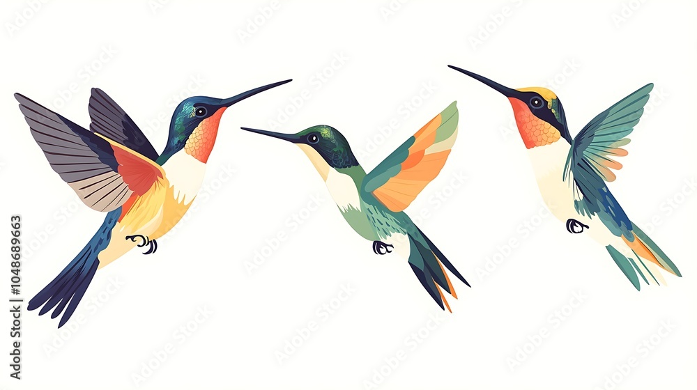 Obraz premium Colorful hummingbird vector print adds flair to trendy decor.