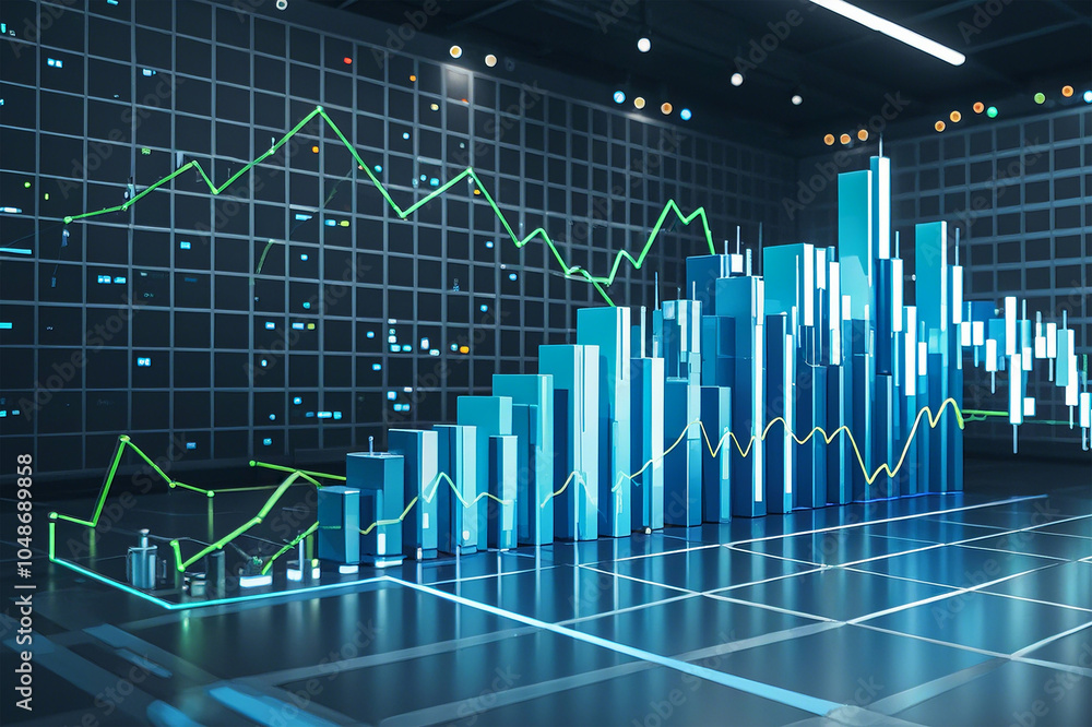 3D Abstract Stock Market Data Visualization with Futuristic Digital Grid 3D Abstract Stock Market Data Visualization with Futuristic Digital Grid