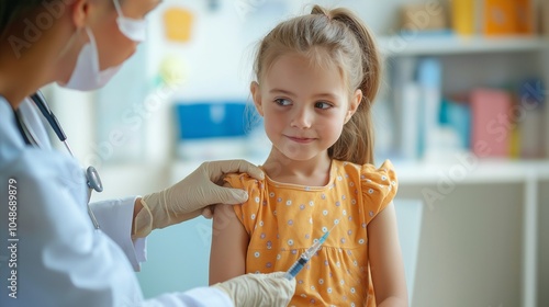 nurse administering a vaccine to a child, with the child photo