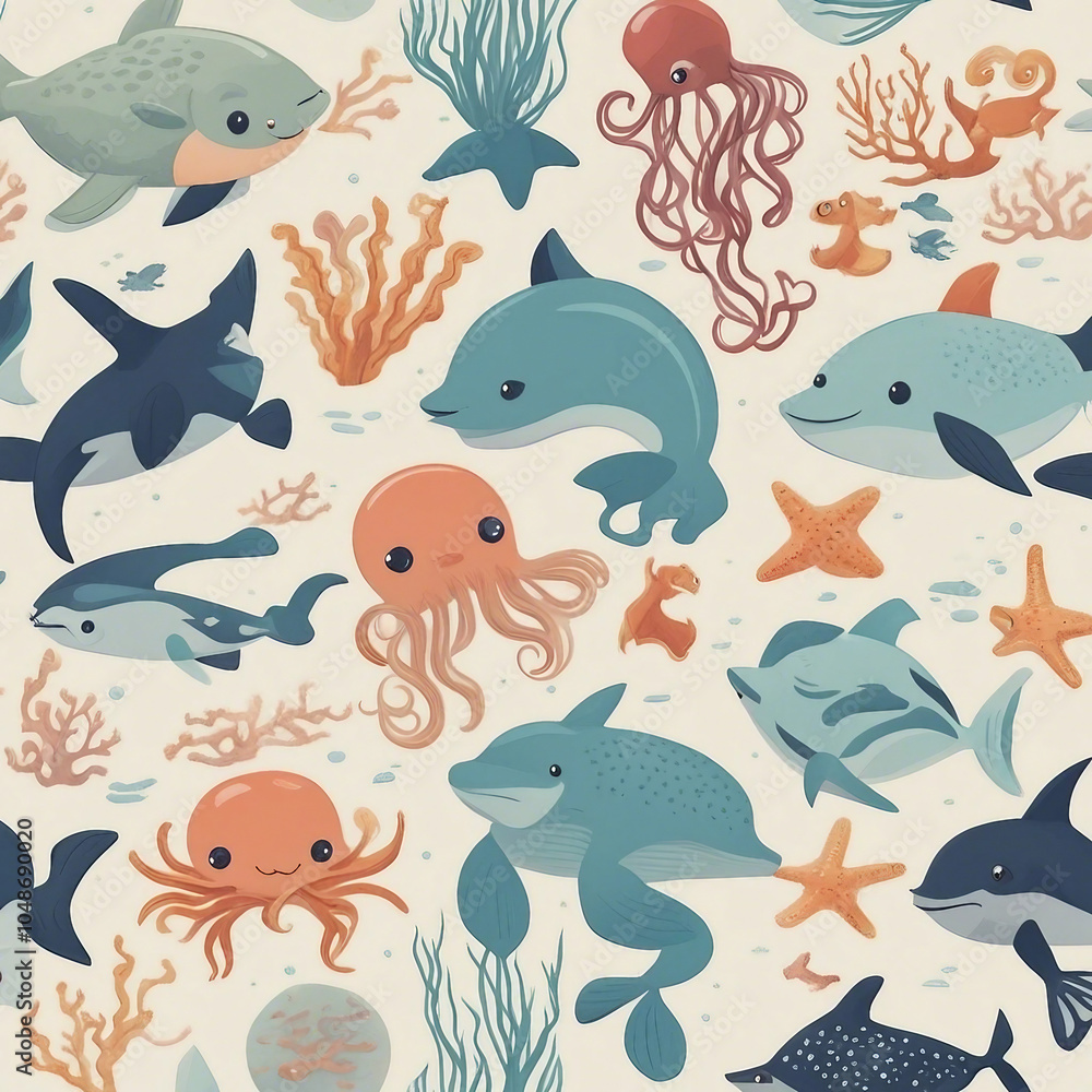 cute sea animal illustration background cute sea animal illustration background