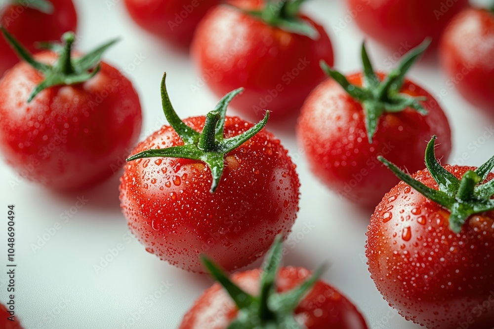 Close-up of Ripe Red Tomatoes with Water Droplets Close-up of Ripe Red Tomatoes with Water Droplets