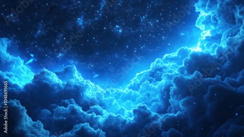 A night sky with clouds and stars.