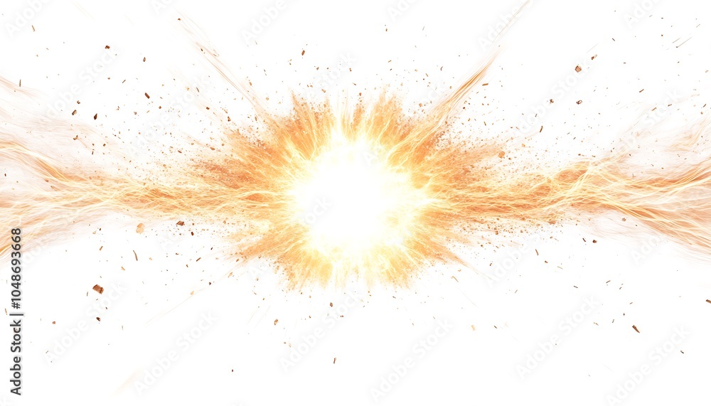 Bright explosion effect with fiery particles and light radiating outward. Bright explosion effect with fiery particles and light radiating outward.
