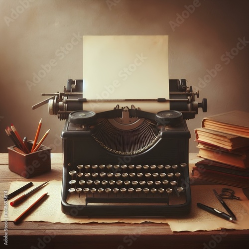 Vintage typewriter with blank sheet of paper ready for writing