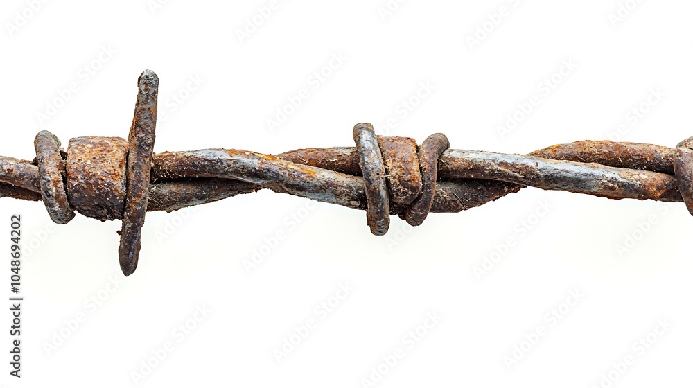 A close-up of rusty barbed wire against a white background, illustrating decay and confinement. A close-up of rusty barbed wire against a white background, illustrating decay and confinement.