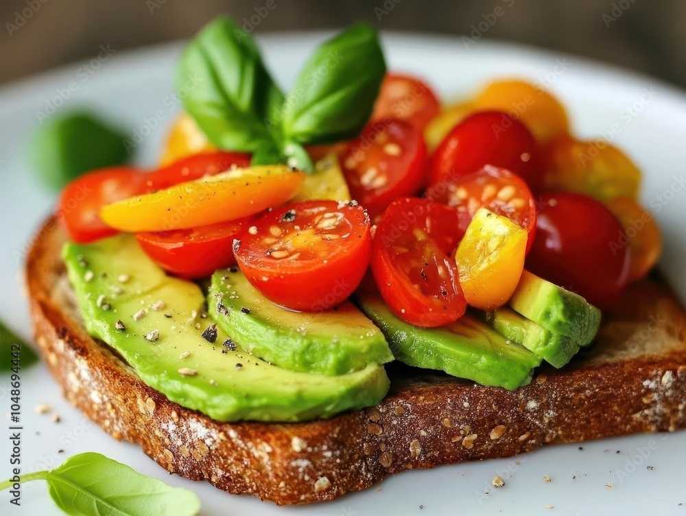 Avocado toast with tomatoes and basil Avocado toast with tomatoes and basil