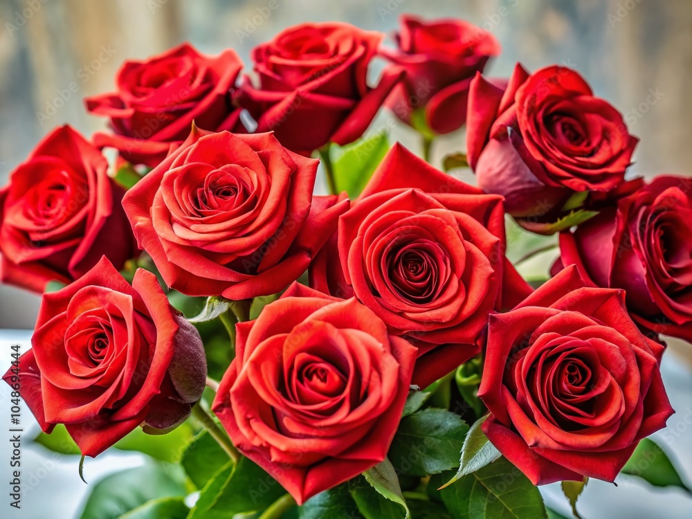 Obraz premium Vibrant Red Roses Bouquet on Clear Surface for Stunning Floral Decor and Backgrounds