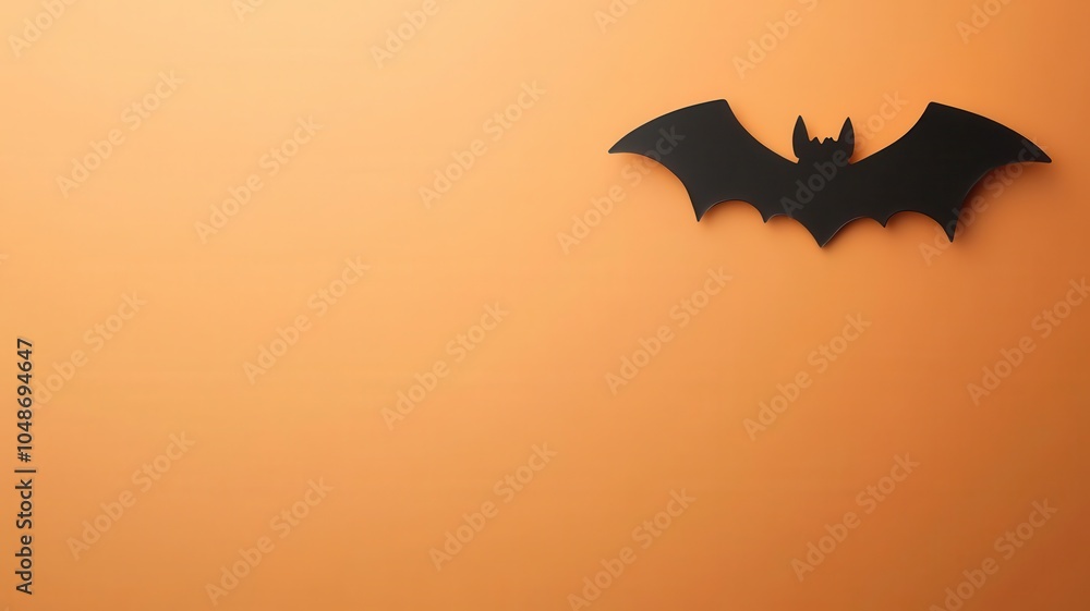 Fototapeta premium Minimal Halloween banner featuring a single black bat silhouette over an orange gradient, Halloween banner, modern minimal