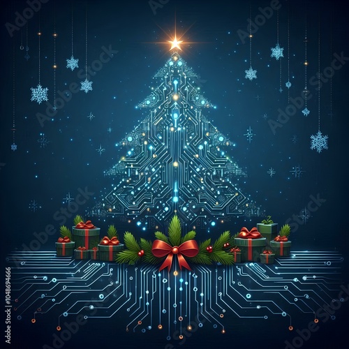 Vector christmas tree from digital circuit.