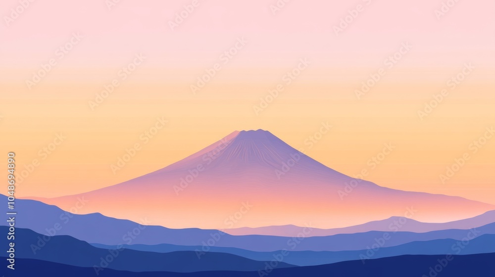 A majestic mountain peak silhouetted against a soft, pastel sunset sky. A majestic mountain peak silhouetted against a soft, pastel sunset sky.