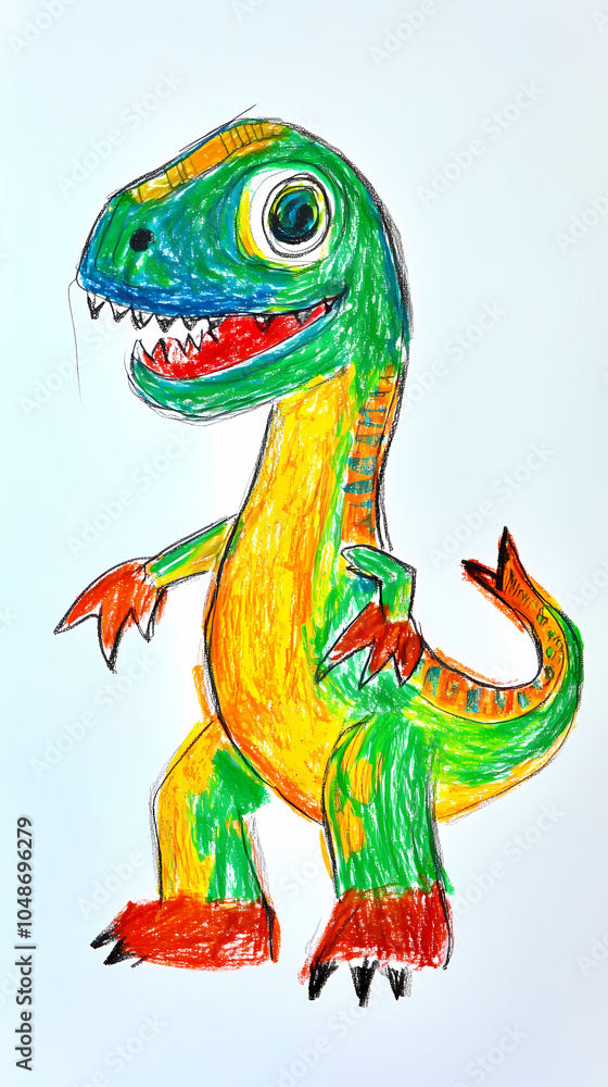 A simple, fun drawing of a dinosaur for kids, with a rounded body, big eyes, short legs, and a friendly smile. A simple, fun drawing of a dinosaur for kids, with a rounded body, big eyes, short legs, and a friendly smile.