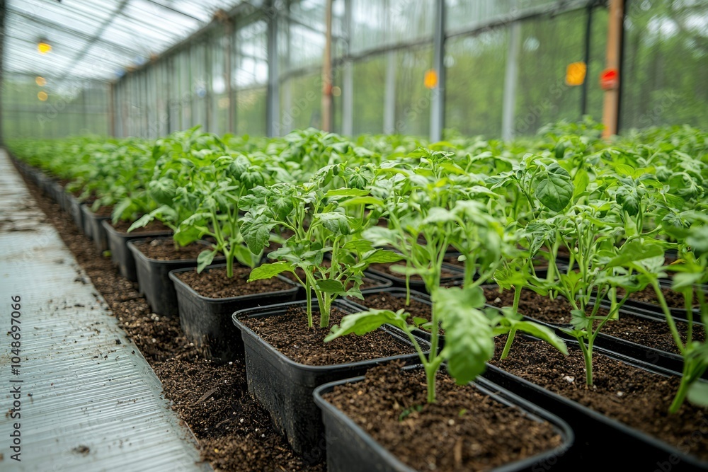 Green Plant Seedlings Growing in a Greenhouse Green Plant Seedlings Growing in a Greenhouse
