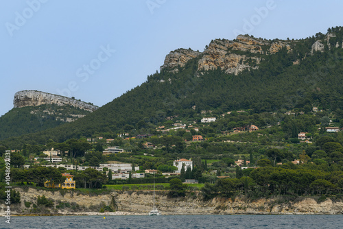 Scenic view of Cap Canaille headland and Cassis in south of France, High quality photo photo