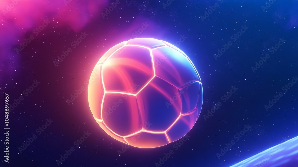 Fototapeta premium Glowing soccer ball in a cosmic background.