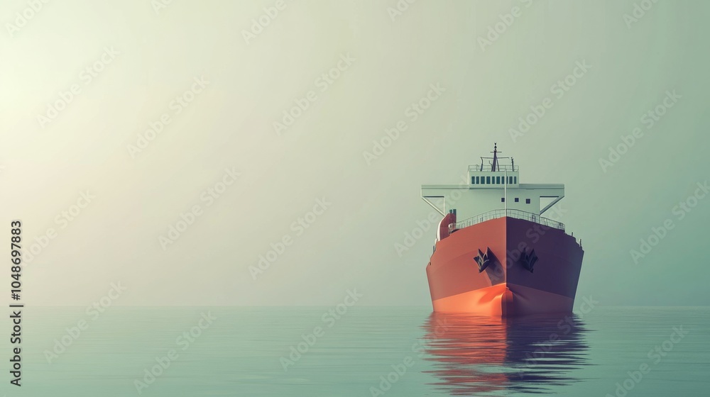Fototapeta premium Large cargo ship sailing on calm water at sunset.