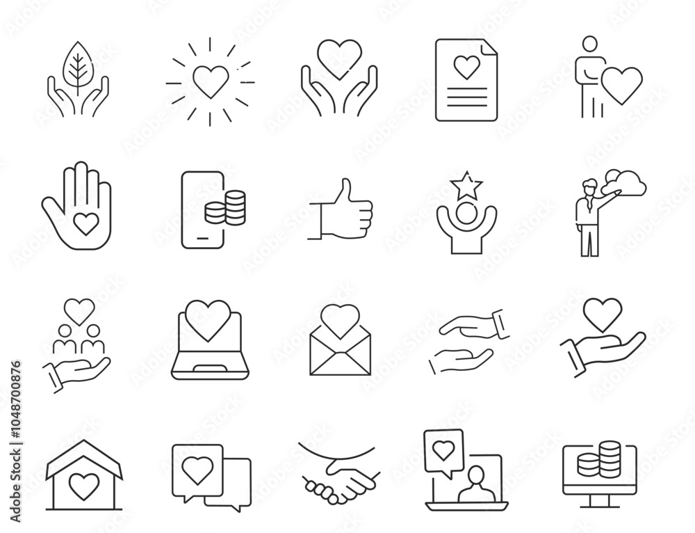 Fototapeta premium Charity Donate web icons in line style. Testimonial, support, communication, charity, donation, icon. Vector illustration. vector