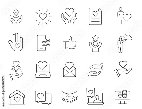 Charity Donate web icons in line style. Testimonial, support, communication, charity, donation, icon. Vector illustration. vector