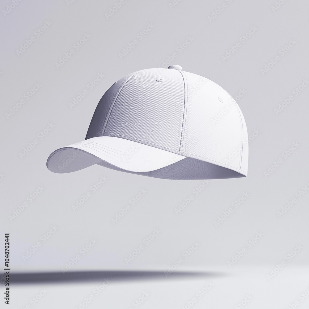 Floating White Baseball Cap in Minimalist Studio Setting Floating White Baseball Cap in Minimalist Studio Setting