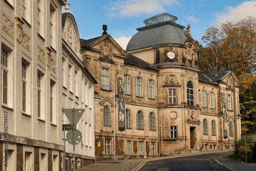 Prachtfassade des Deutschen Spielzeugmuseums in Sonneberg, historisches Gebäude, Landkreis Sonneberg, Thüringen, Deutschland, Germany, Architektur, Museum, Spielzeugstadt, Tourismus, Sehenswürdigkeit