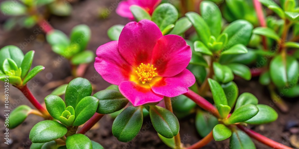 High angle view of common purslane (Portulaca oleracea) weed in a field with selective focus High angle view of common purslane (Portulaca oleracea) weed in a field with selective focus