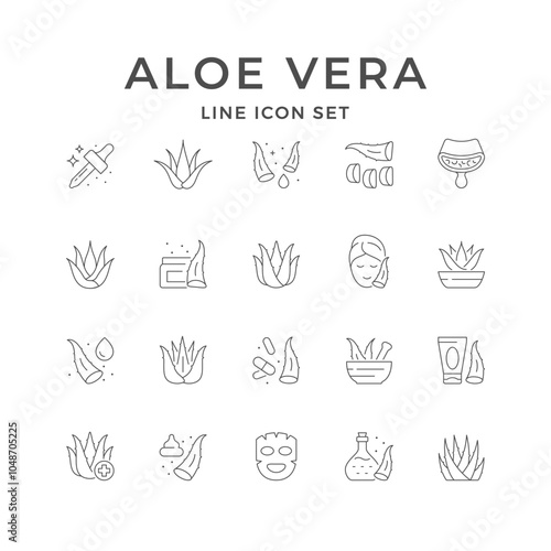 Set line icons of aloe vera