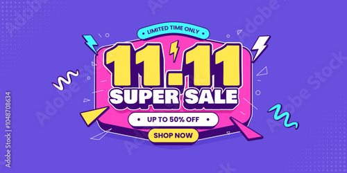 11 11 super sale promo banner with discount offer. 11 11 shopping festival super sale banner. Flash sale special offer banner for social media post or website banner. Flash sale campaign