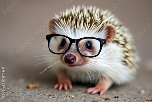 _. Hedgehog wearing tiny glasses – A tiny hedgehog sitting wit photo