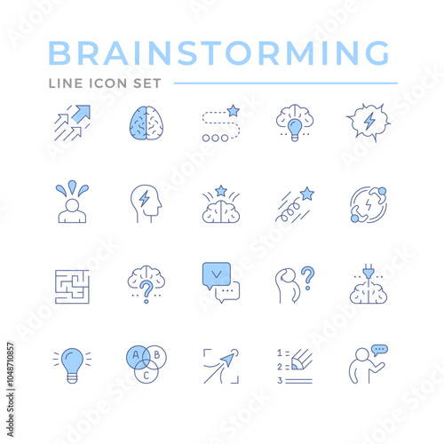 Set color line icons of brainstorming