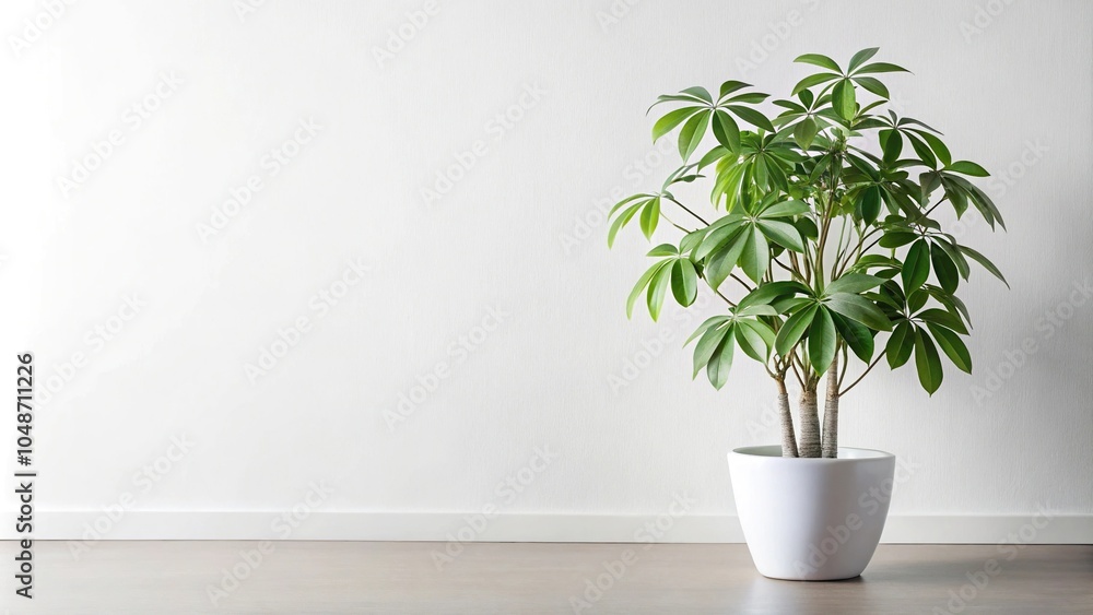 Fototapeta premium Umbrella plant in white pot on white background