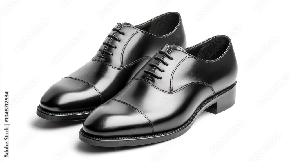 Two black leather oxford shoes with lace-up closure Two black leather oxford shoes with lace-up closure