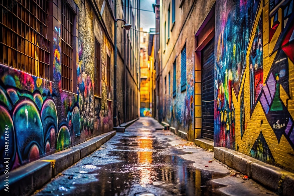 Fototapeta premium Narrow alley with graffiti wall