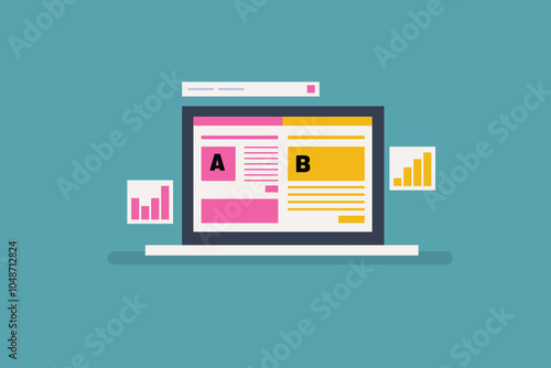 Website Split Testing, AB testing process, Landing page optimization, AB testing concept. Vector illustration.