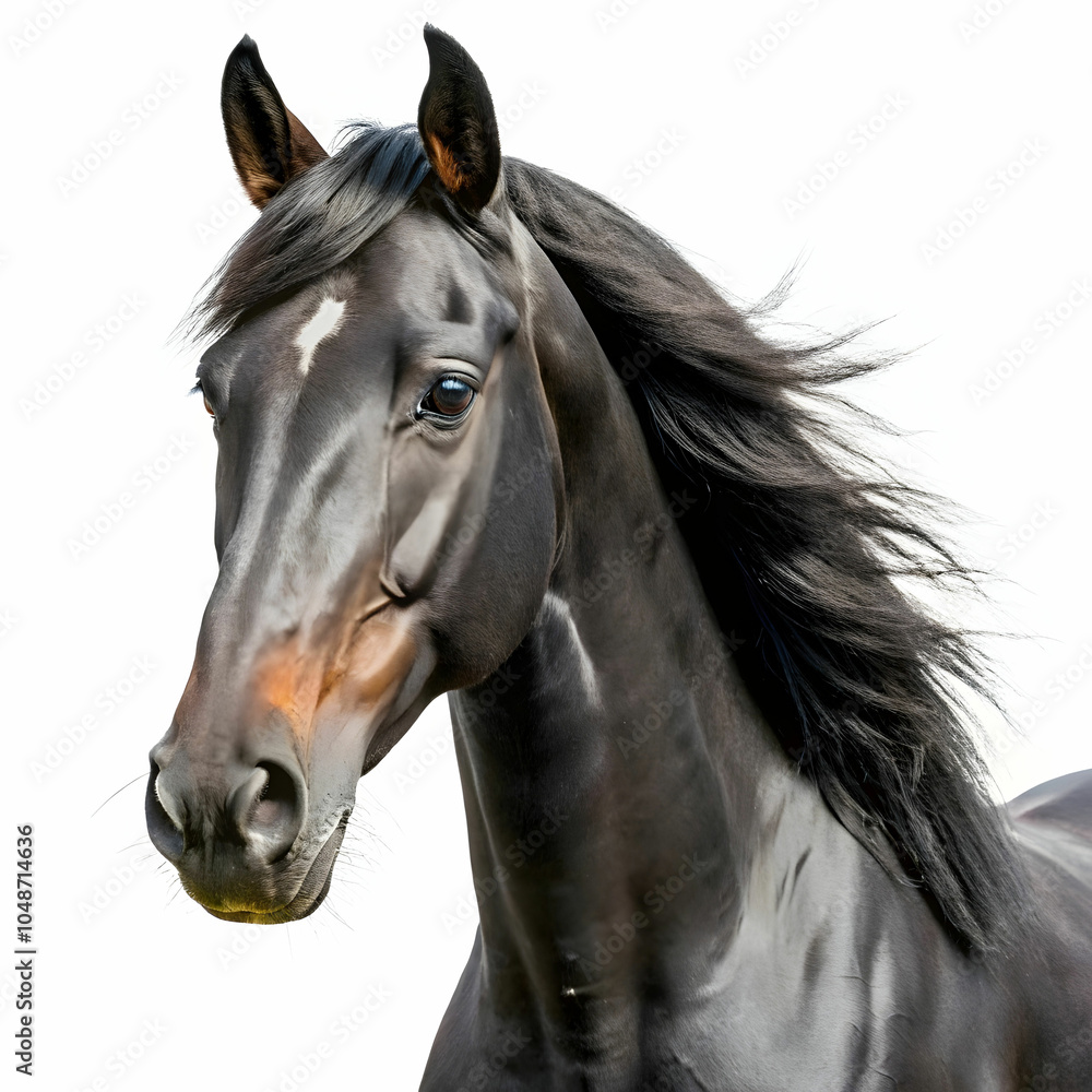 Fototapeta premium a close up of beautiful black horse isolated on white background