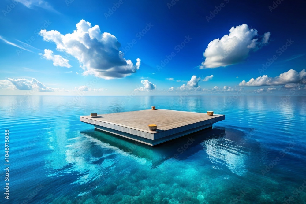 Serene Floating Platform in Clear Ocean Waters Serene Floating Platform in Clear Ocean Waters