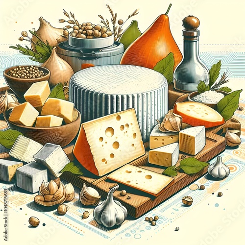 Italian pecorino cheese on a modernism surface illustration photo