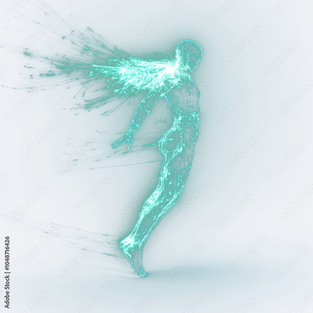 PNG Holographic human figure light art futuristic. PNG Holographic human figure light art futuristic.
