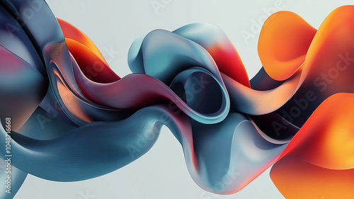 Dynamic 3D abstract shapes intertwining in vibrant colors, creating fluid and captivating visual experience. smooth curves and gradients evoke sense of movement and creativity