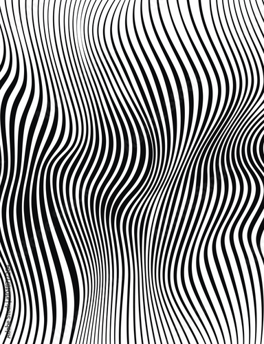 Abstract optical illusion wave black and white lines with distortion effect. Abstract wave background, black and white wavy stripes or lines design.